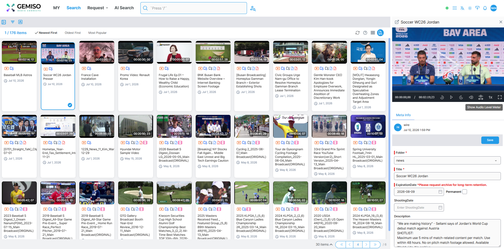 PROXIMA Search screenshot — Search & Metadata