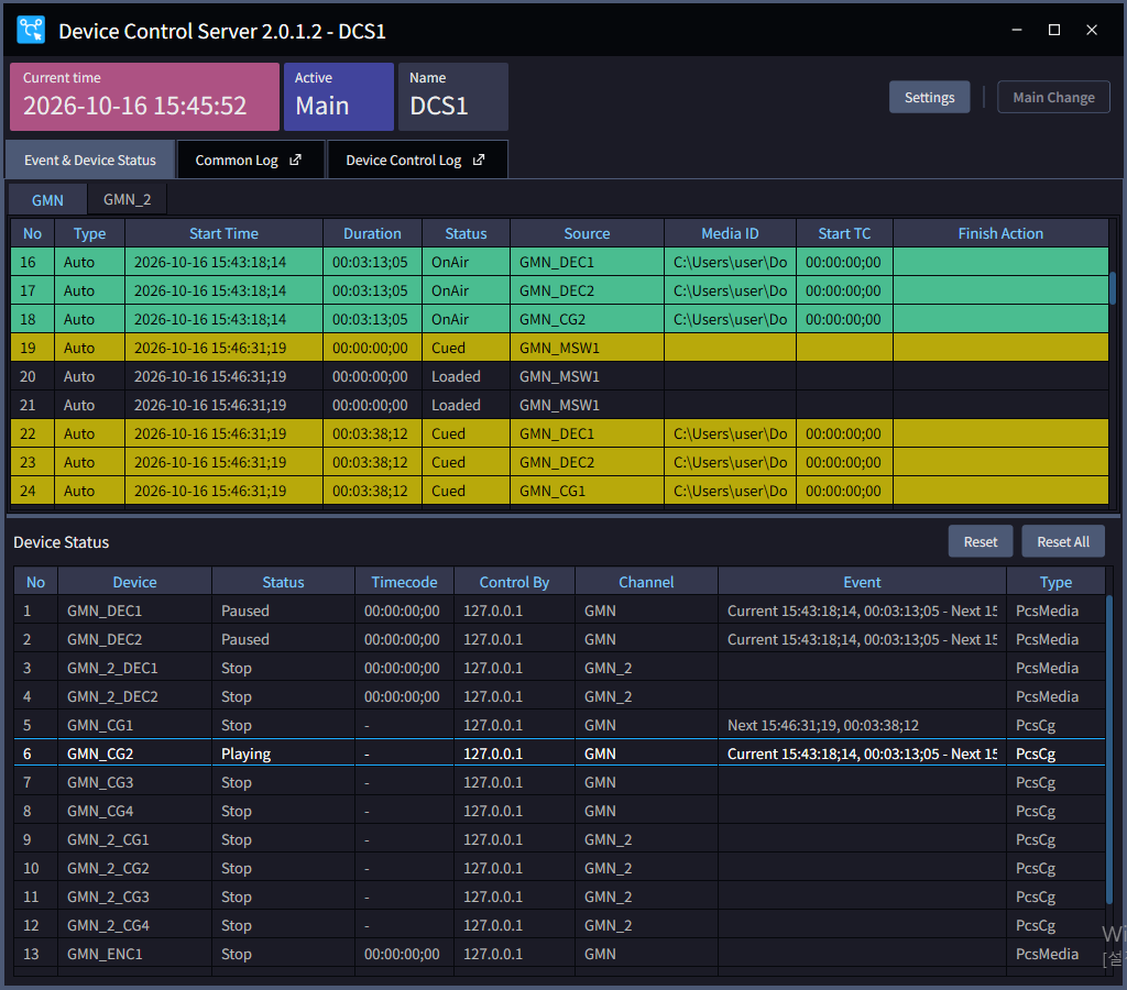 TALOS DCS screenshot — Device Control (Device Control Server)