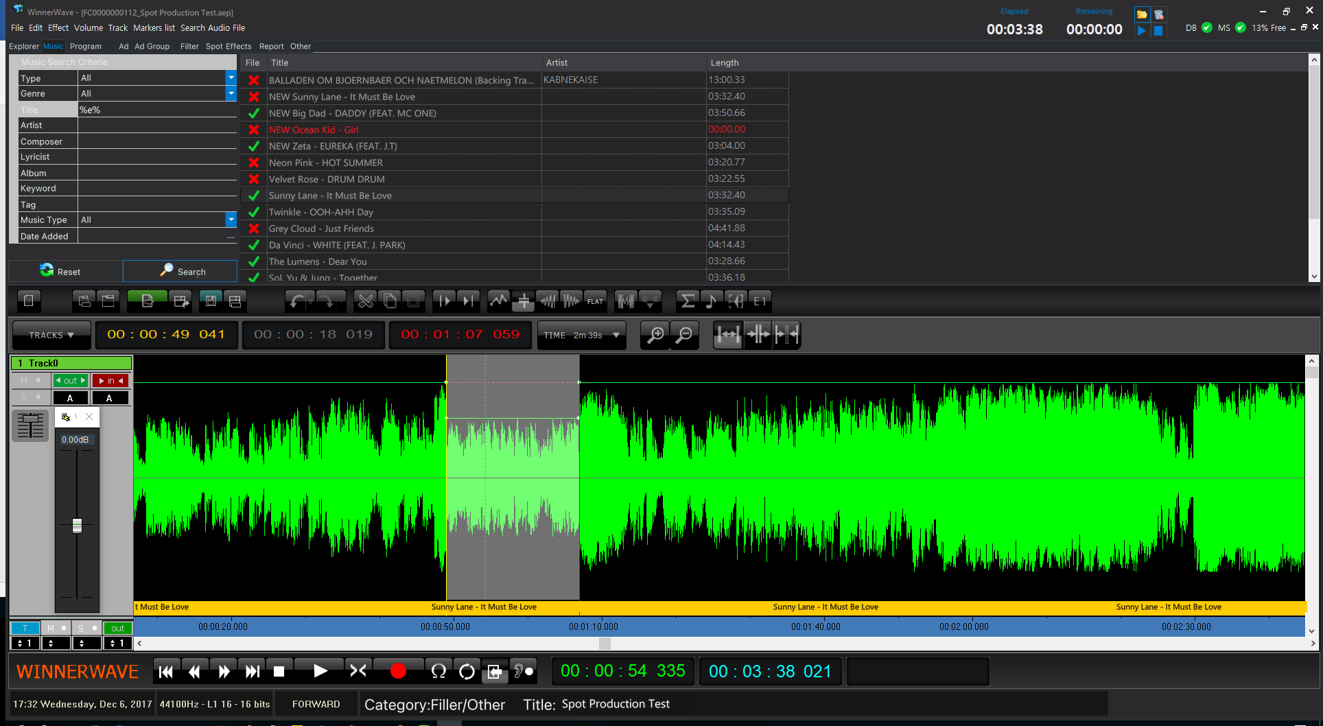 GEMISO RADIO LIVE Recording screenshot — Recording & Editing (Non-Linear Editing)