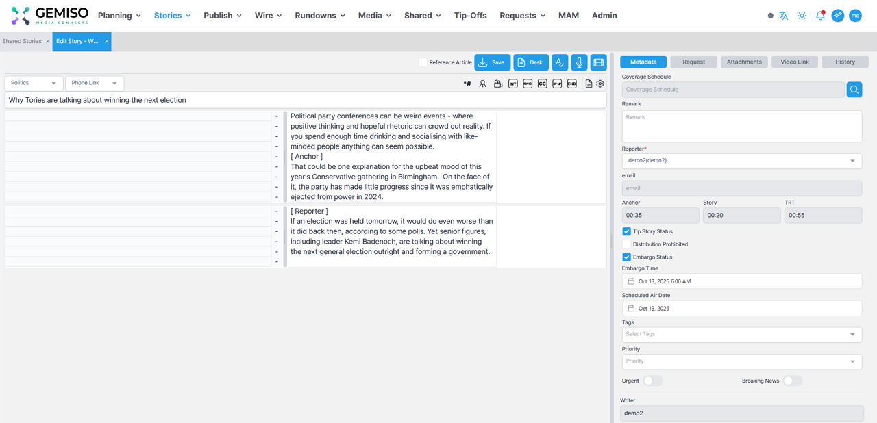 ZODIAC Article screenshot — Story Management & Writing (Article Management)