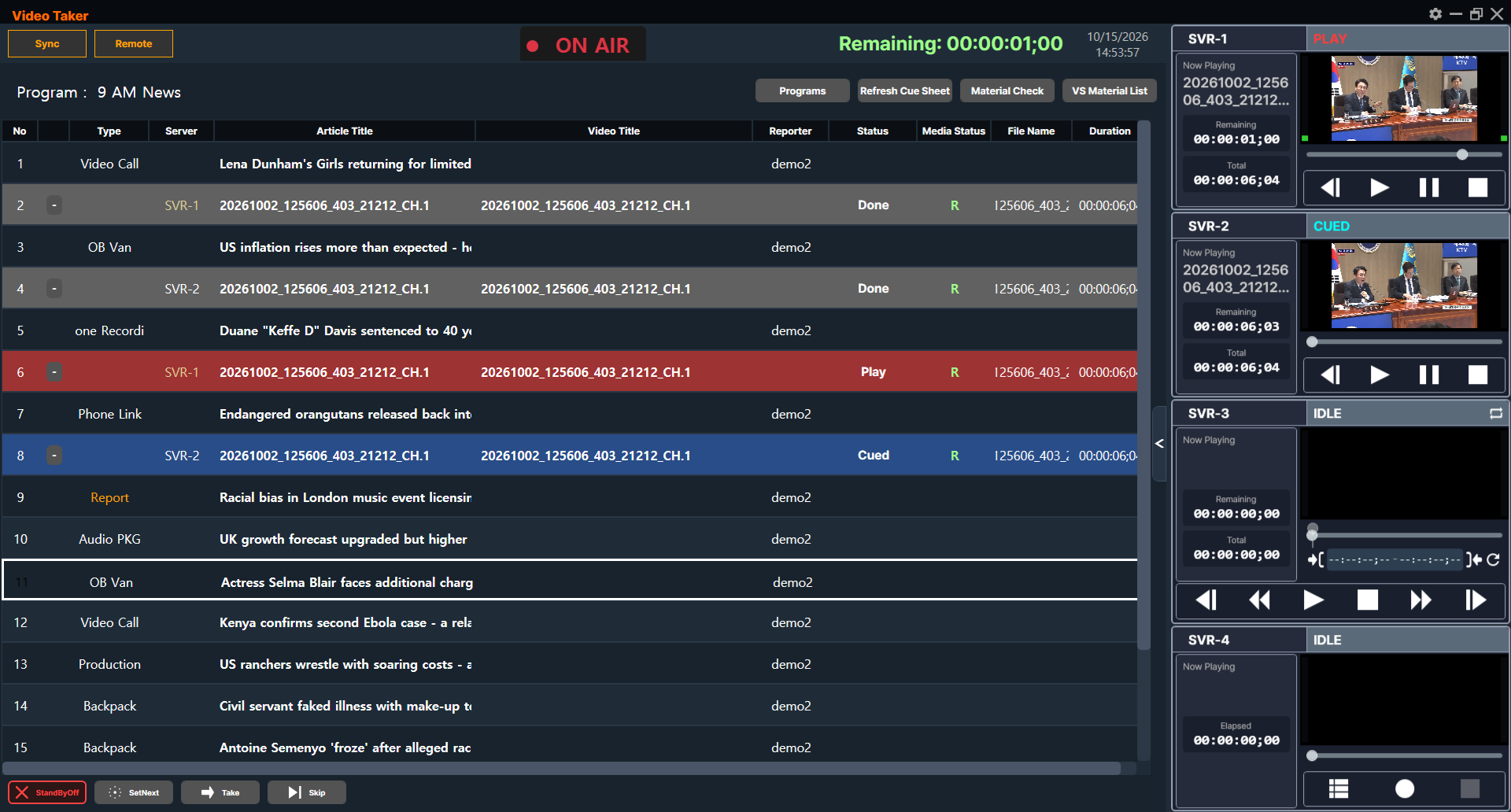 ZODIAC Playout screenshot — News Playout Automation (Broadcast Automation)